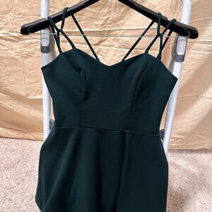 Dark Green mini skater dress with cute straps in the shoulders and to the back